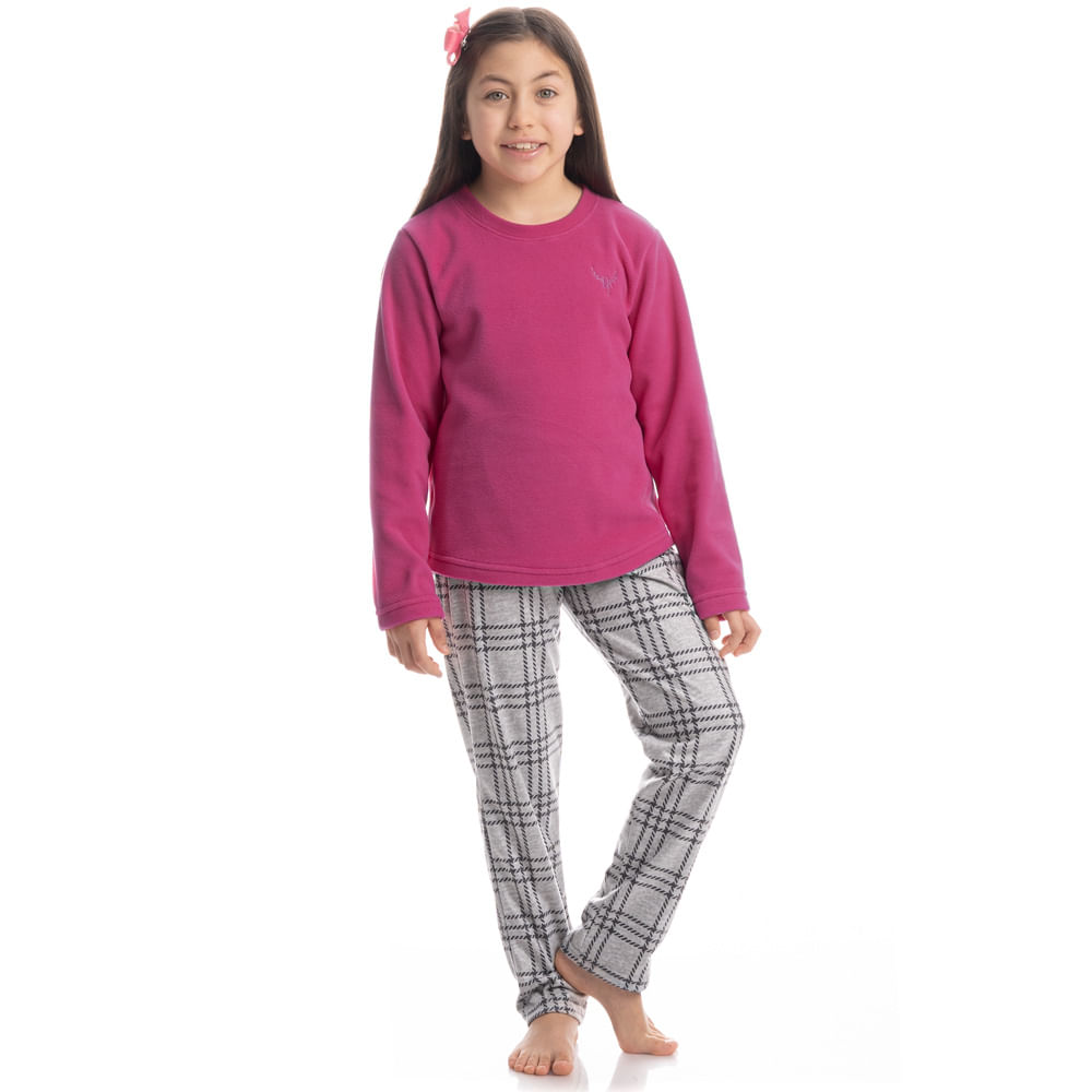 Pijama Infantil Longo Em Microsoft Inês - Imagem 3 - Mobile