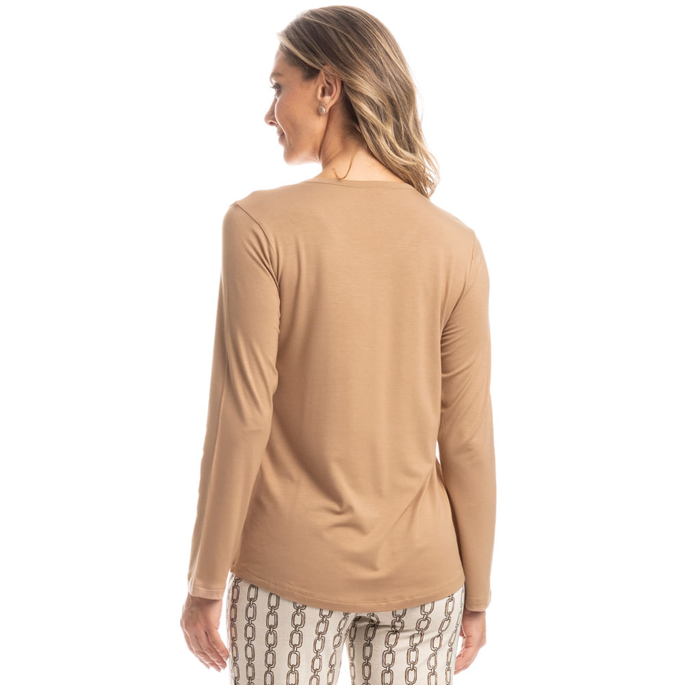 Pijama Feminino Longo Correntes Bege - Imagem 2