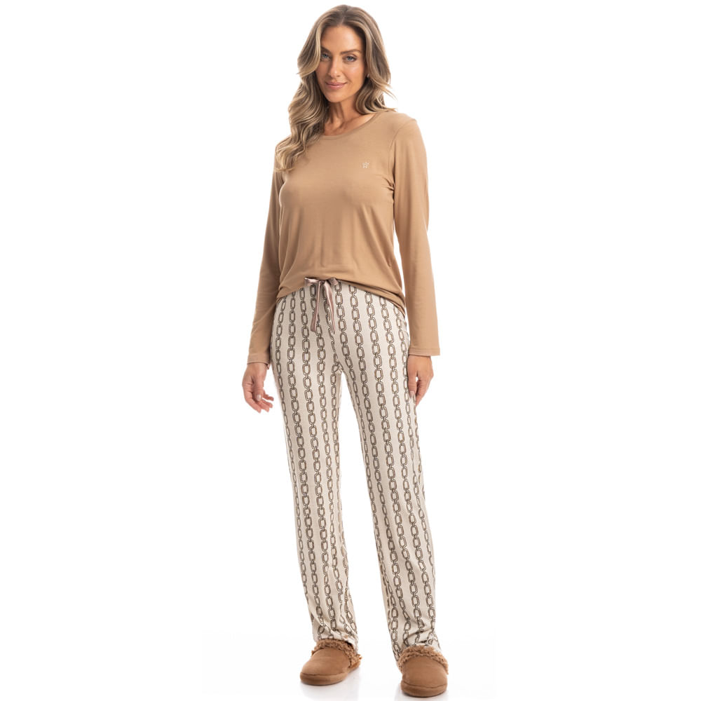 Pijama Feminino Longo Correntes - Imagem 3 - Mobile