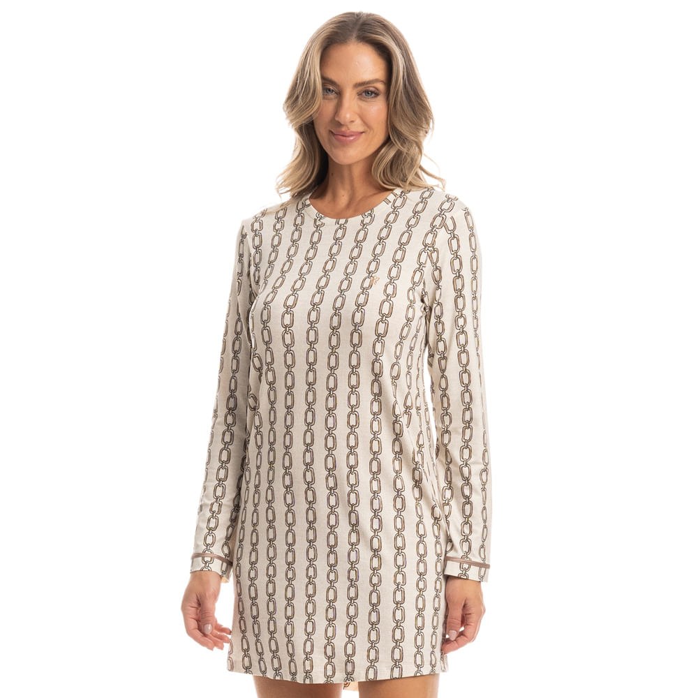 Camisão Feminino Manga Longa Correntes Bege - Imagem 1
