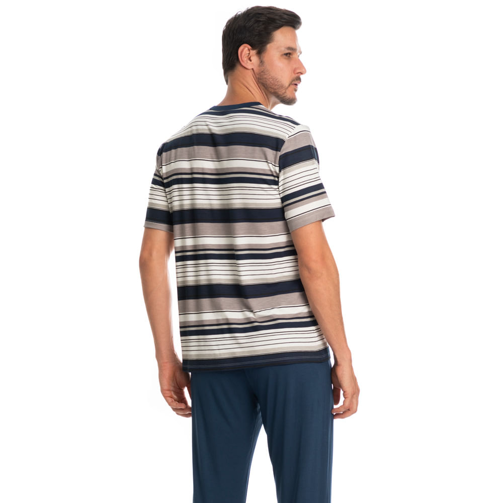 Pijama Masculino Longo Manga Curta José Tombini Azul-marinho - Imagem 2