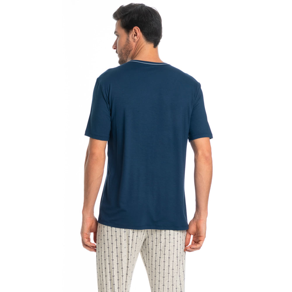Pijama Masculino Longo Manga Curta Joaquim Tombini Azul-marinho - Imagem 2