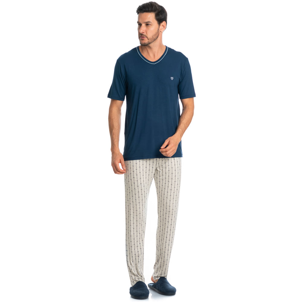 Pijama Masculino Longo Manga Curta Joaquim Tombini - Imagem 3 - Mobile