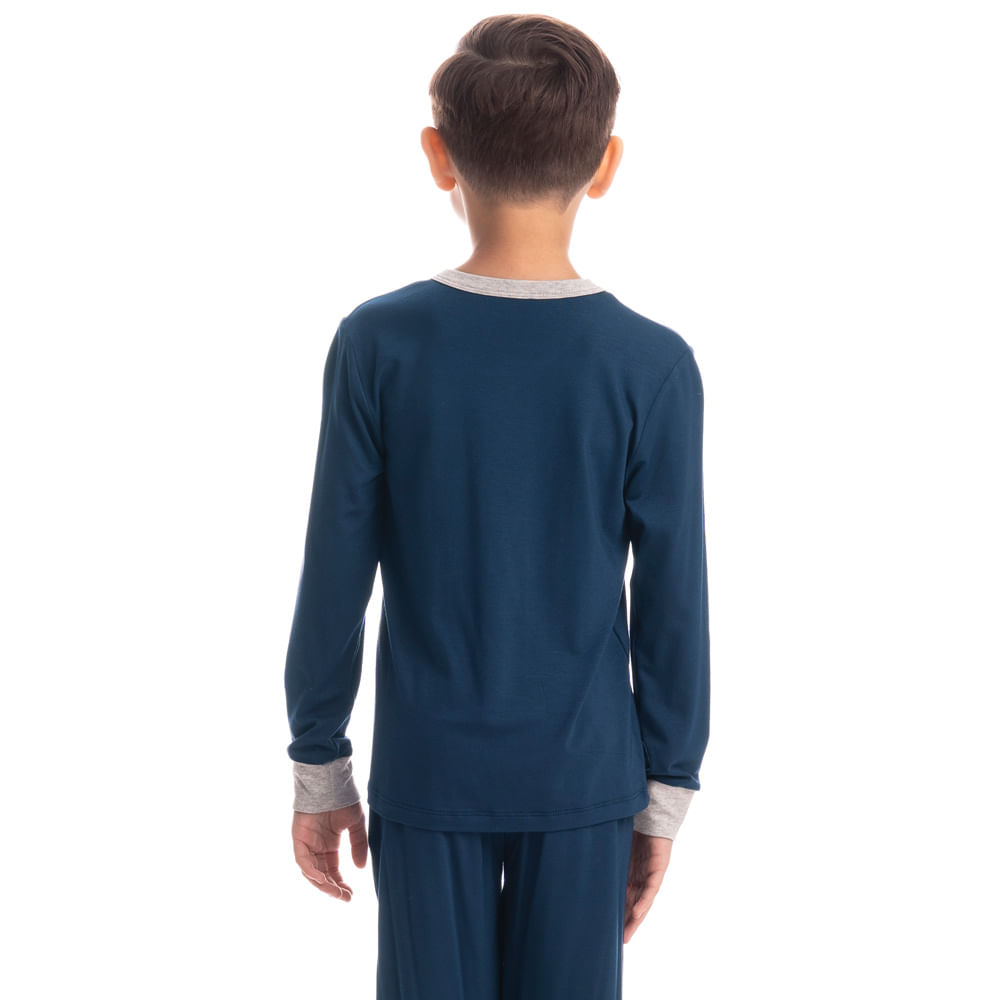 Pijama Masculino Longo Infantil Antônio Tombini Azul-marinho - Imagem 2