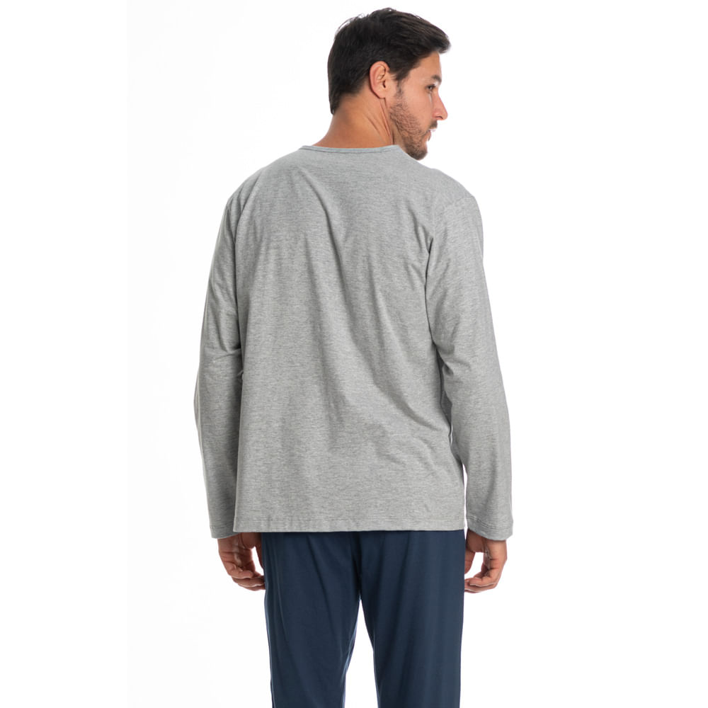 Pijama Masculino Longo Abotoado André Azul-marinho - Imagem 2