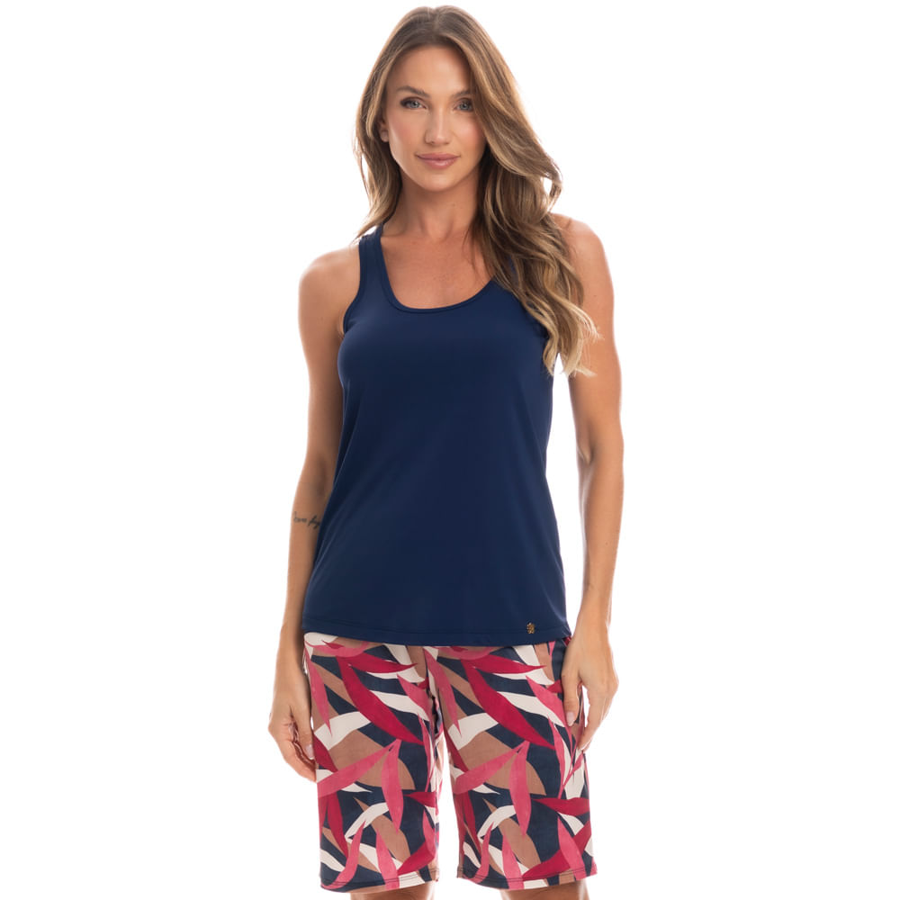 Pijama Feminino Bermuda Regata Maiara Azul-marinho - Imagem 1