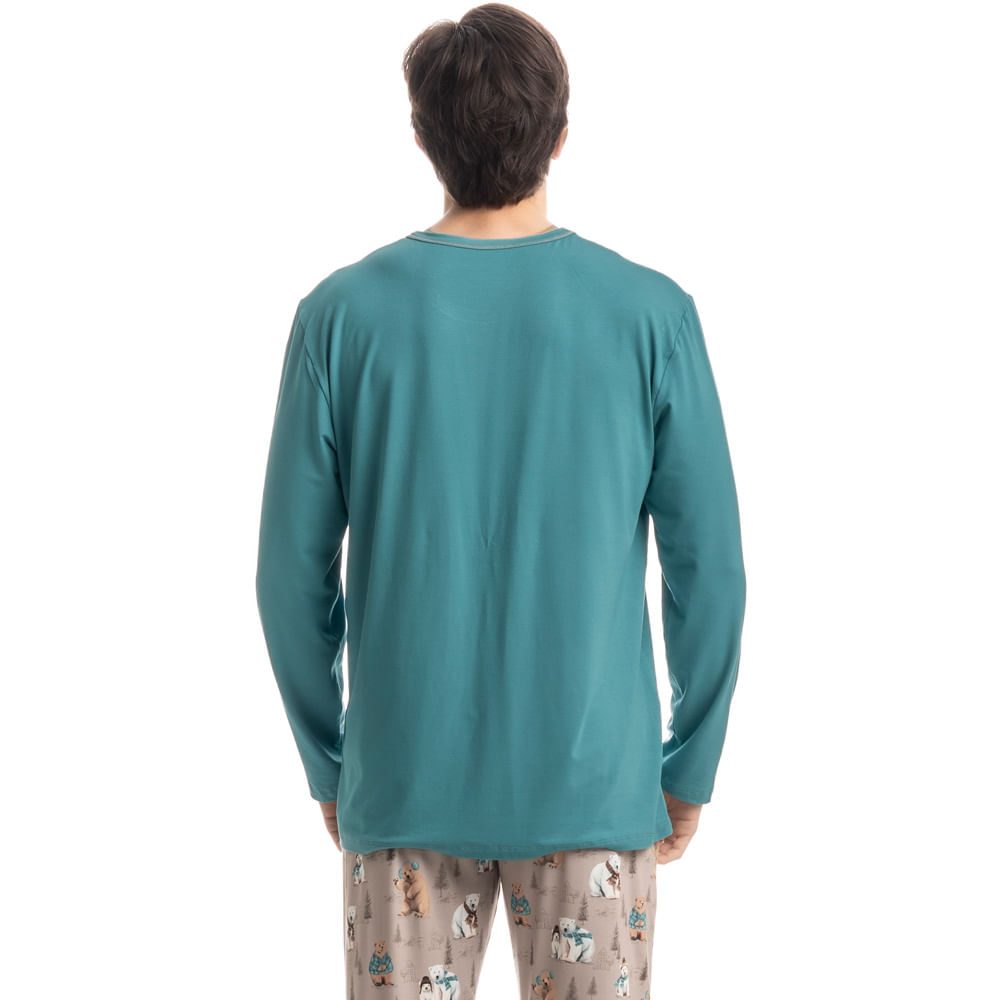 Pijama Masculino Longo Teddy Bege - Imagem 2