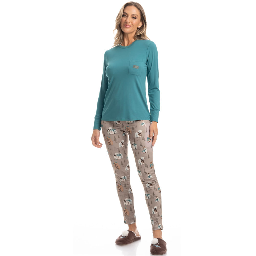 Pijama Feminino Legging Teddy - Imagem 3 - Mobile