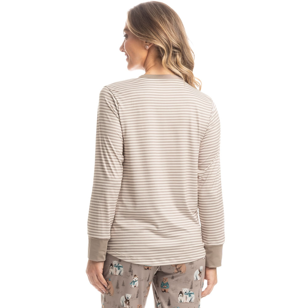 Pijama Feminino Longo Teddy Bege - Imagem 2