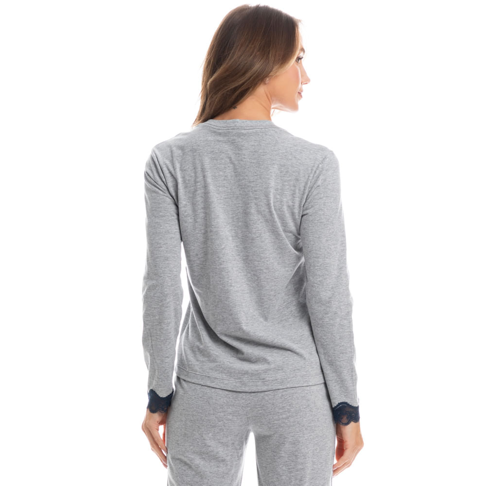 Pijama Feminino Longo Paola Cinza - Imagem 2