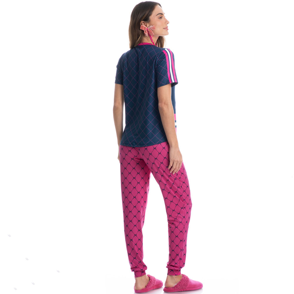 Pijama Feminino Longo Manga Curta Lyla Sweet - Imagem 4 - Mobile