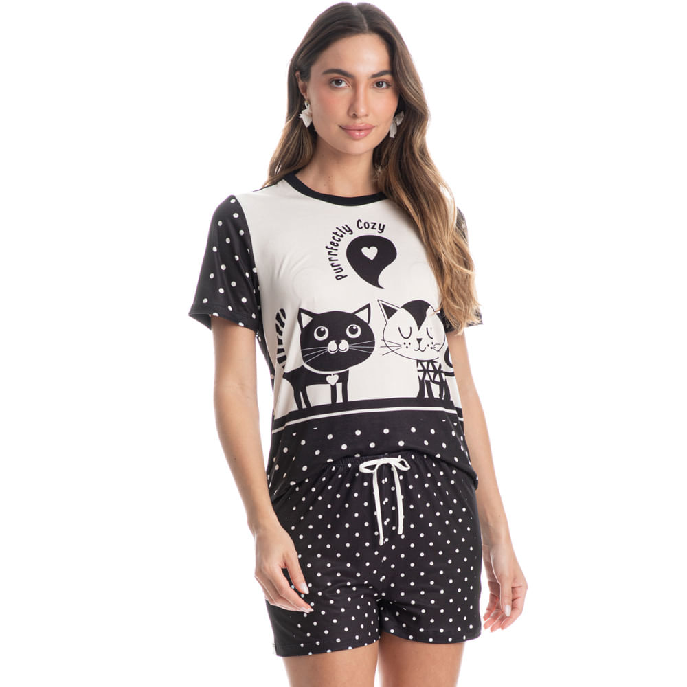 Pijama Feminino Curto Fred Preto - Imagem 1