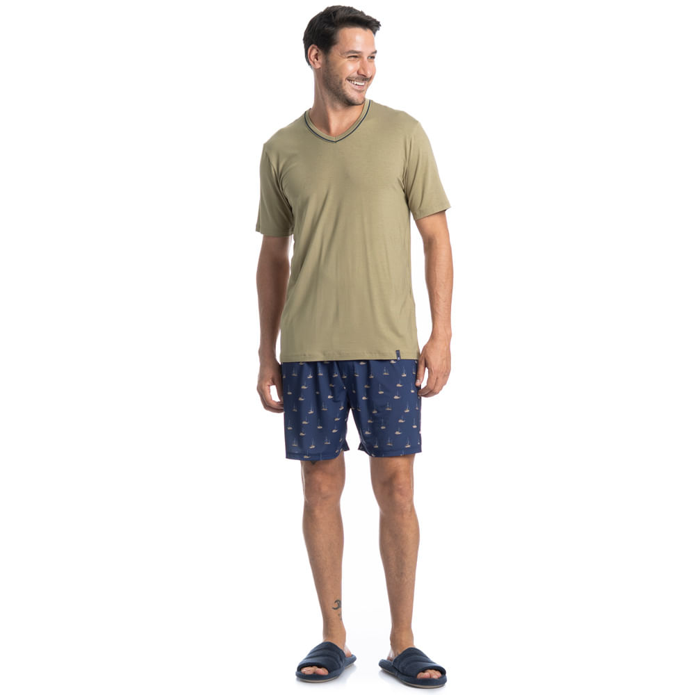 Pijama Masculino Curto Barcos Tombini - Imagem 3 - Mobile