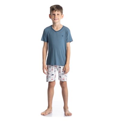 Pijama Curto Infantil Masculino Veleiro Tombini - Imagem 3 - Mobile