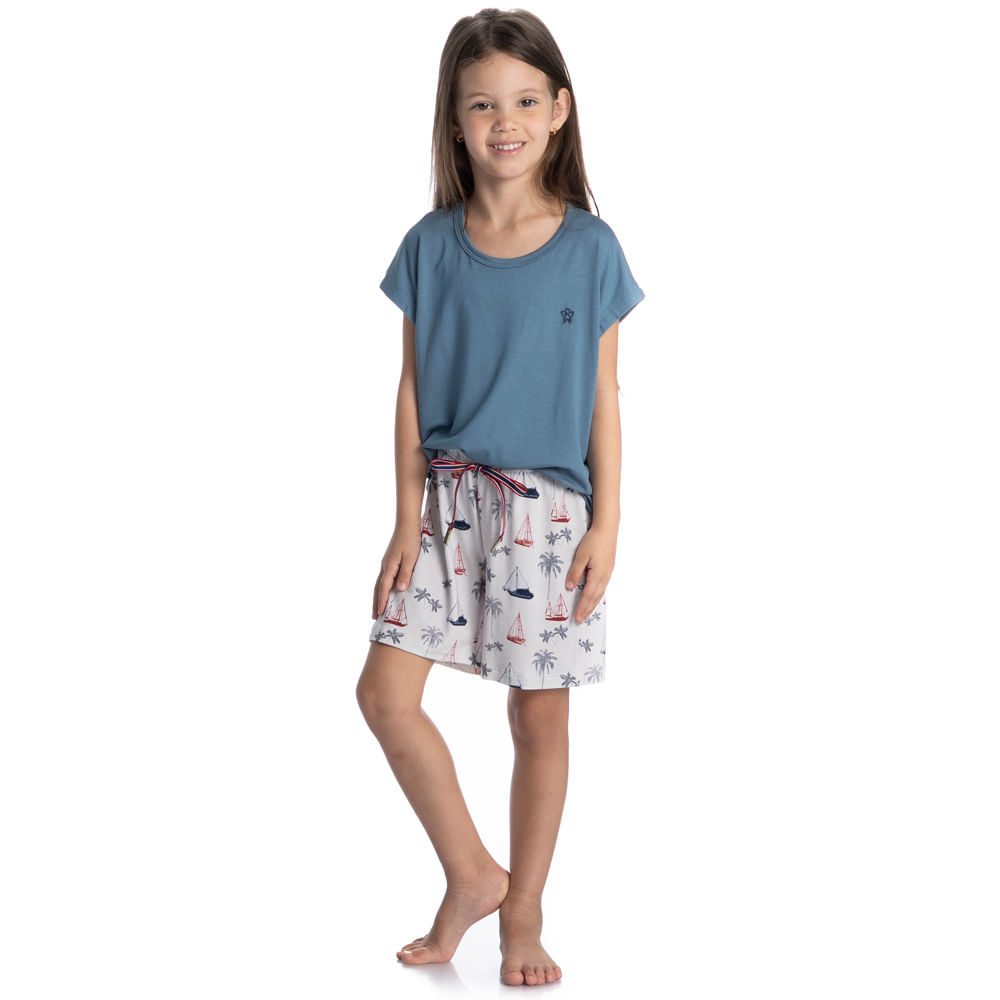 Pijama Curto Infantil Feminino Veleiro - Imagem 3 - Mobile