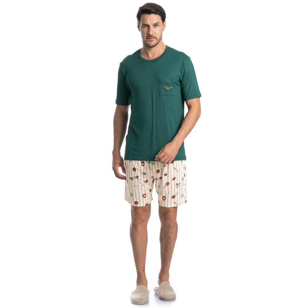 Pijama Masculino Curto Com Bolso Sport Tombini - Imagem 3 - Mobile