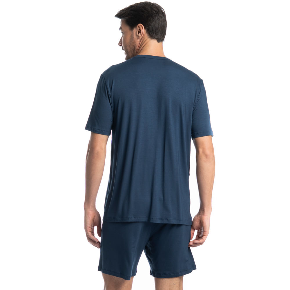 Pijama Masculino Curto Americano Romeu Tombini Azul-marinho - Imagem 2