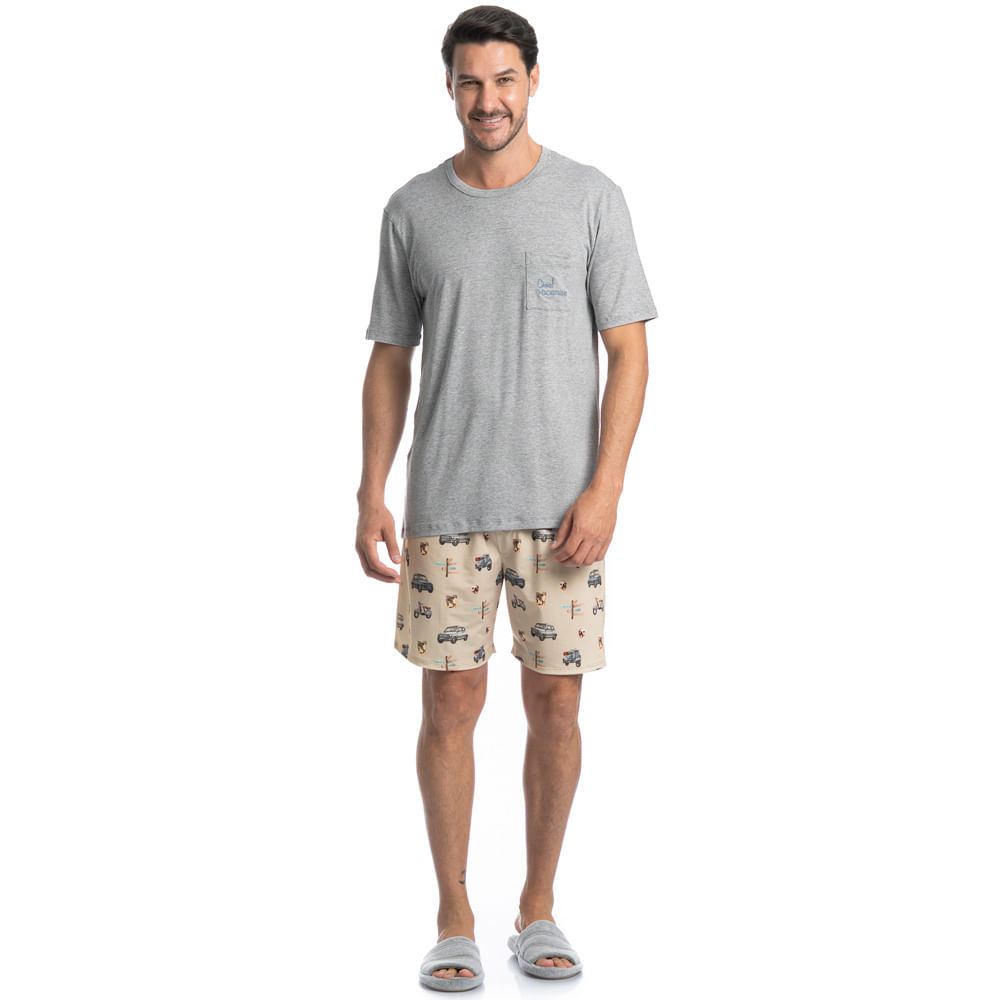 Pijama Masculino Curto Family Trip Tombini - Imagem 3 - Mobile