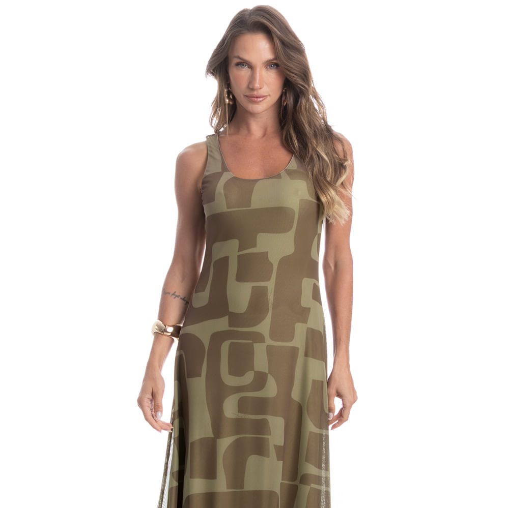 Vestido Evasê De Tule Cravo Marrom - Imagem 1