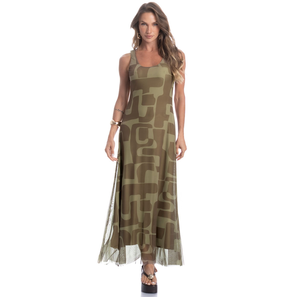 Vestido Evasê De Tule Cravo - Imagem 3 - Mobile