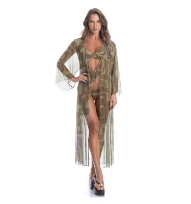 Kaftan De Tule Com Manga Cravo - Imagem 3 - Mobile