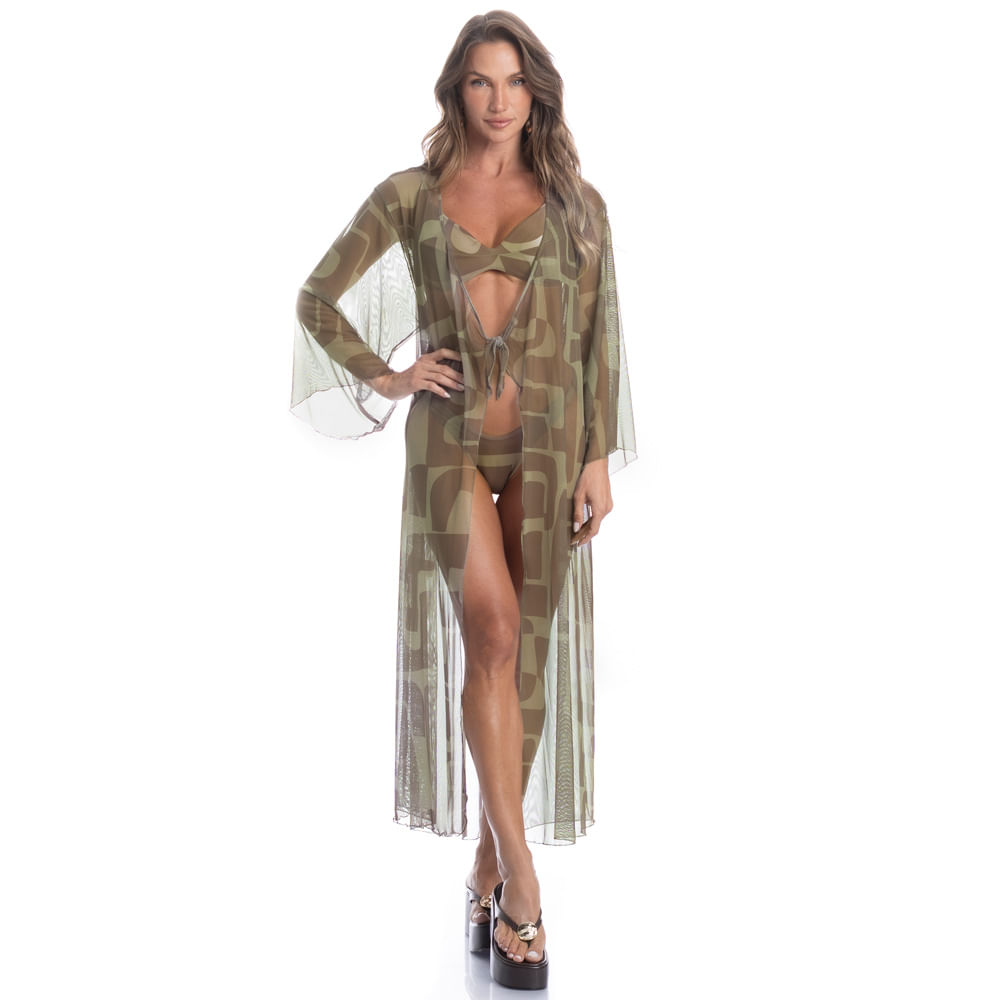 Kaftan De Tule Com Manga Cravo - Imagem 3 - Mobile