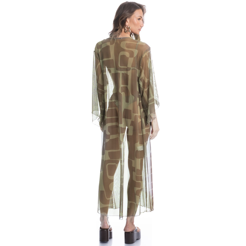 Kaftan De Tule Com Manga Cravo - Imagem 4 - Mobile