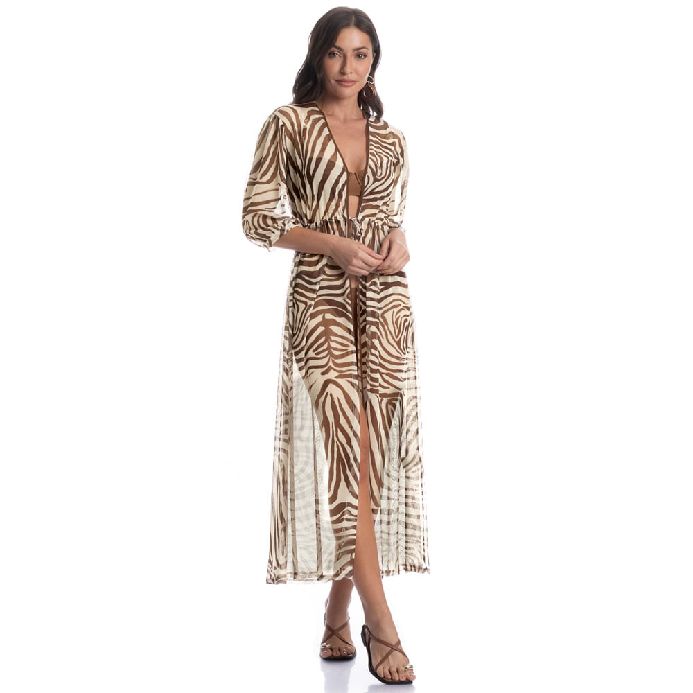Kaftan Tule Com Manga Savana - Imagem 3 - Mobile