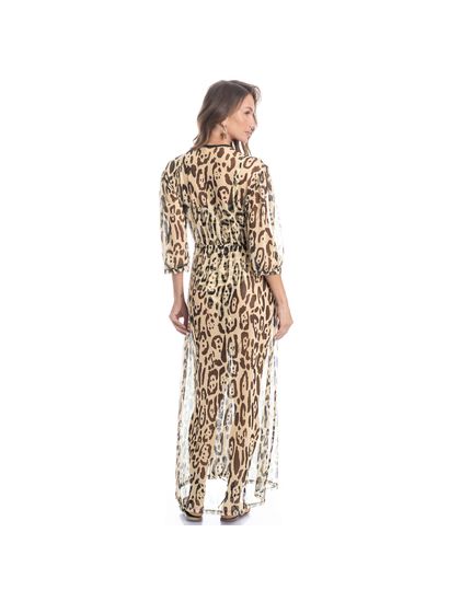 Kaftan De Tule Com Manga Onça - Imagem 4 - Desktop