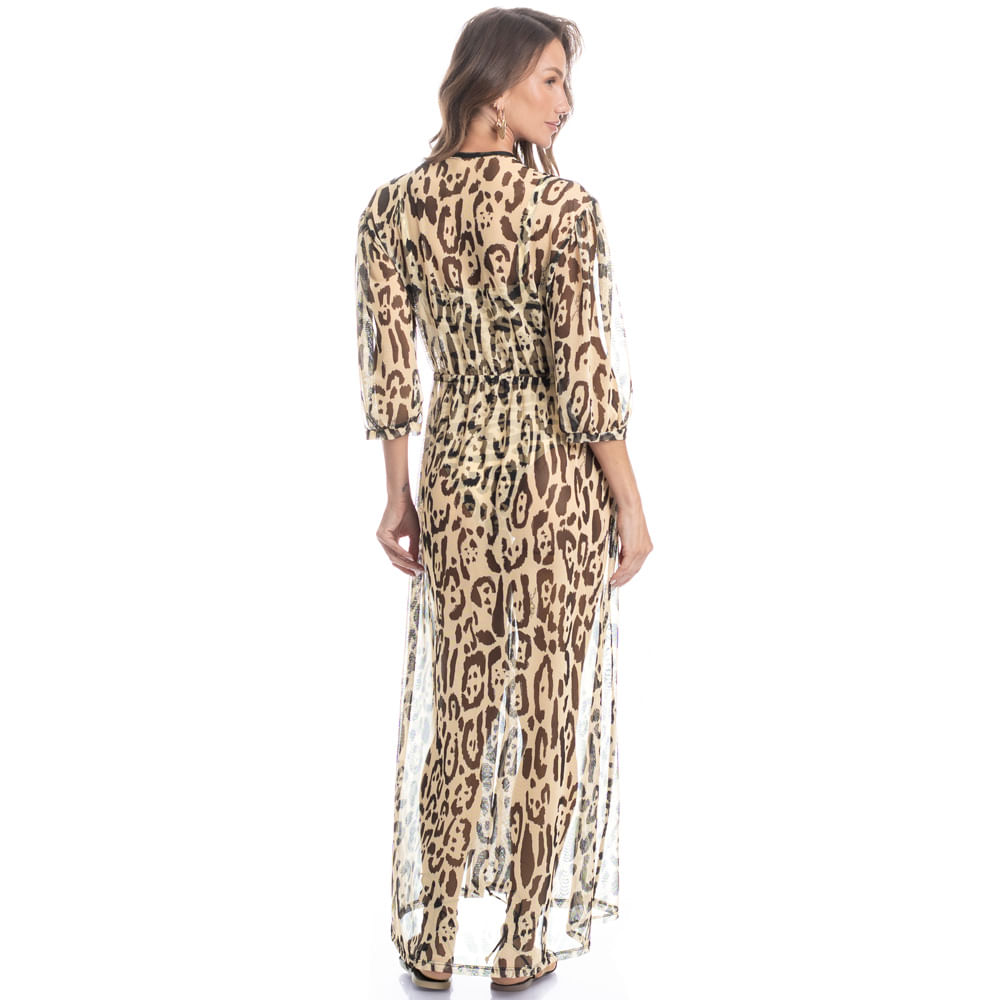 Kaftan De Tule Com Manga Onça - Imagem 4 - Mobile