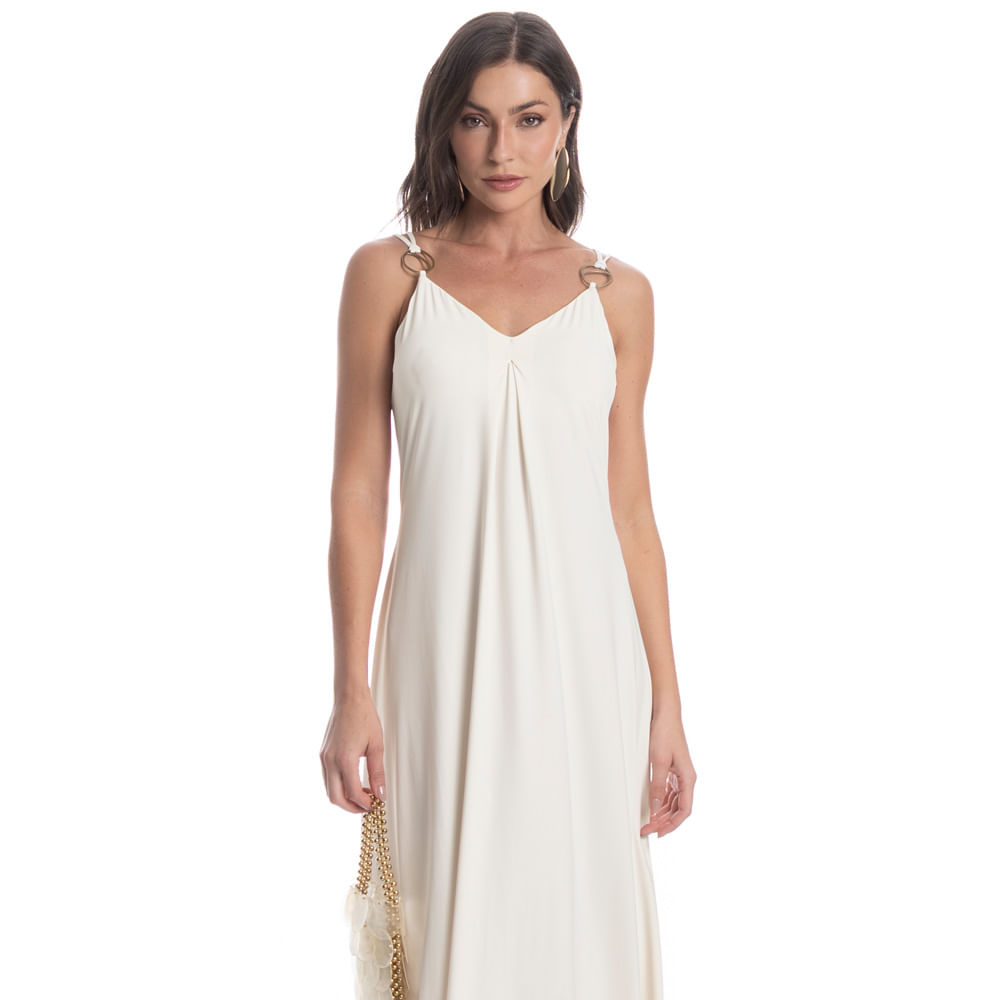 Vestido Longo Com Prega Constanza Branco - Imagem 1