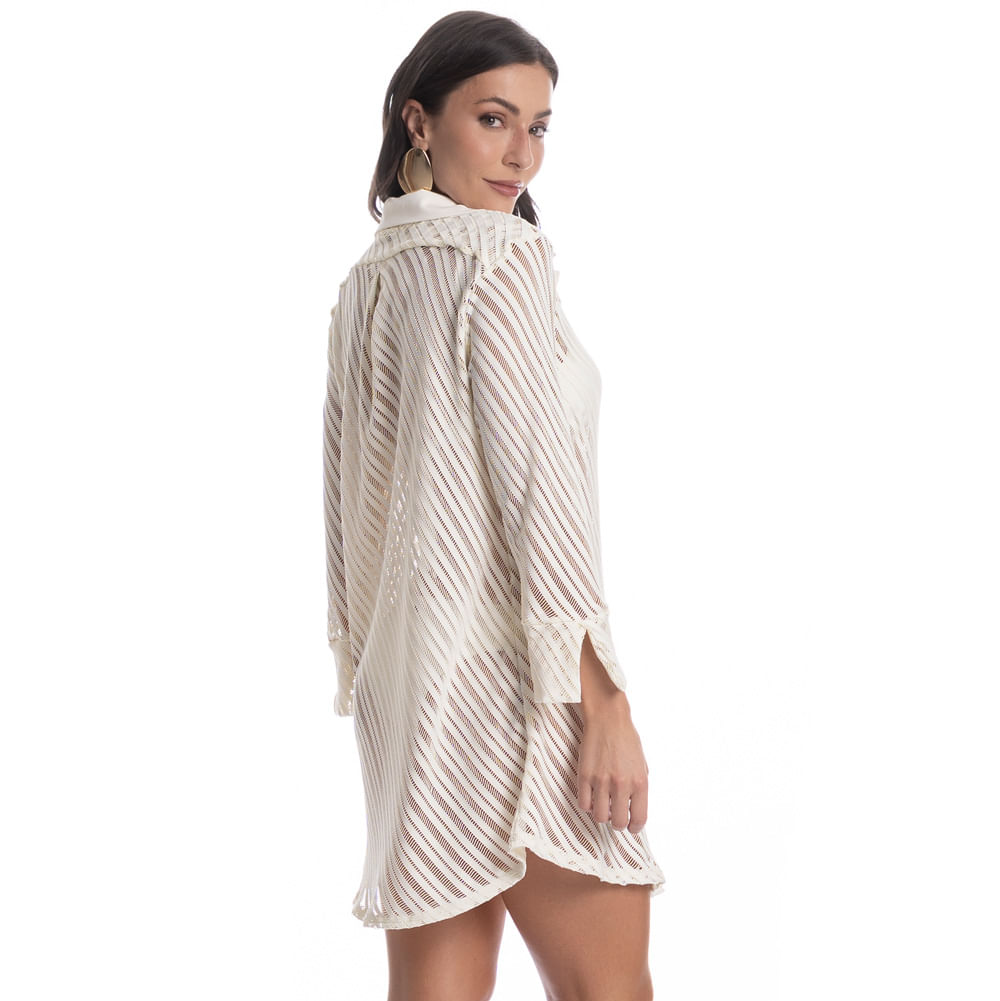 Camisa Feminina Em Rendão Safari Branco - Imagem 2