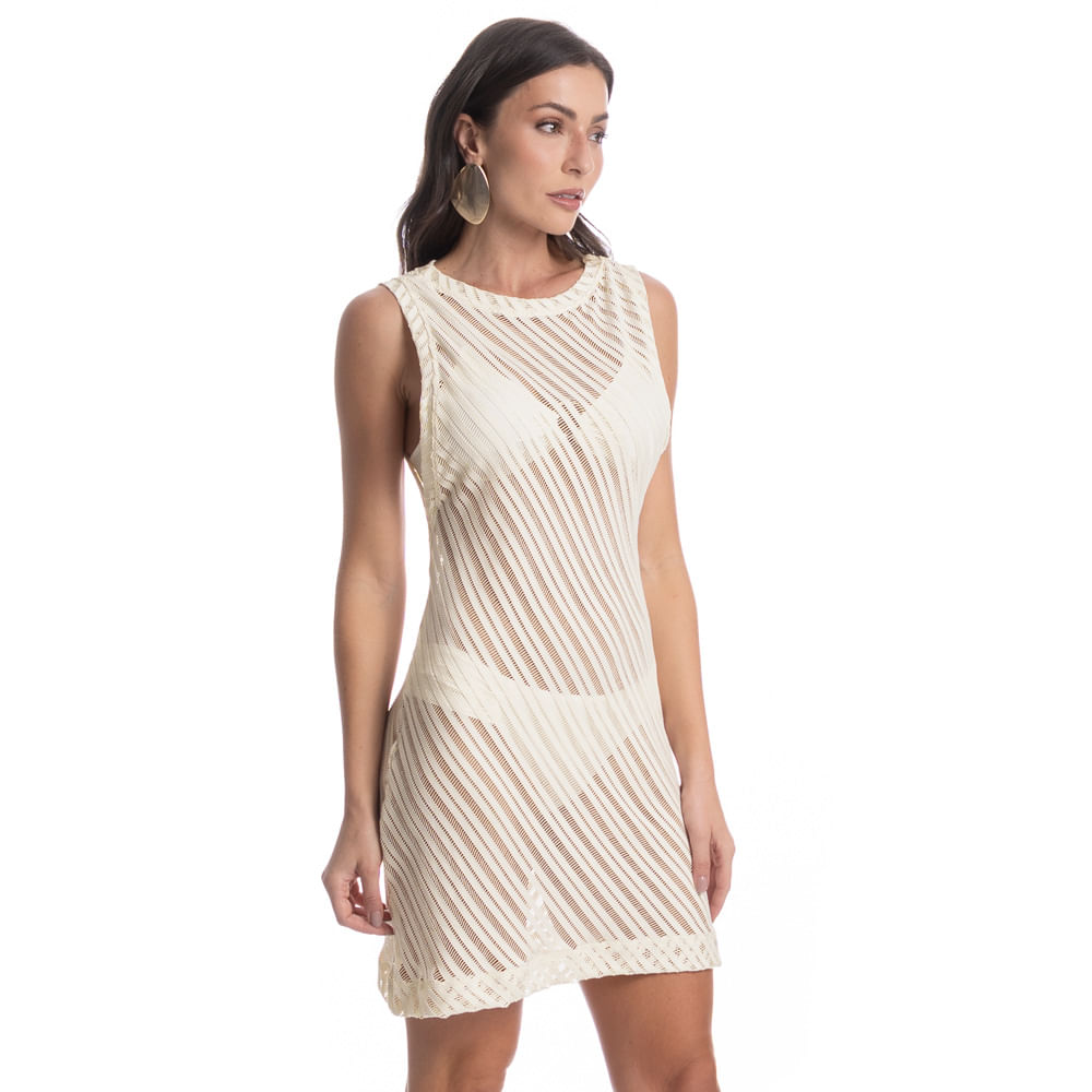 Vestido Curto Regata Rendão Safari Branco - Imagem 1