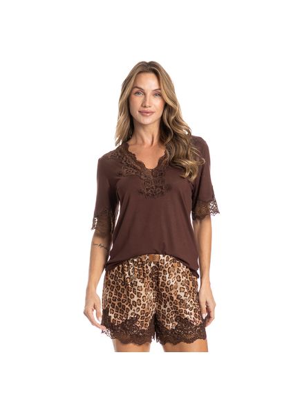 Pijama Curto Feminino Ágatha Marrom - Imagem 1