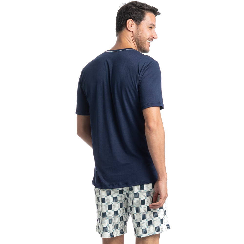 Pijama Masculino Curto Thomas Estampado Tombini Branco - Imagem 2