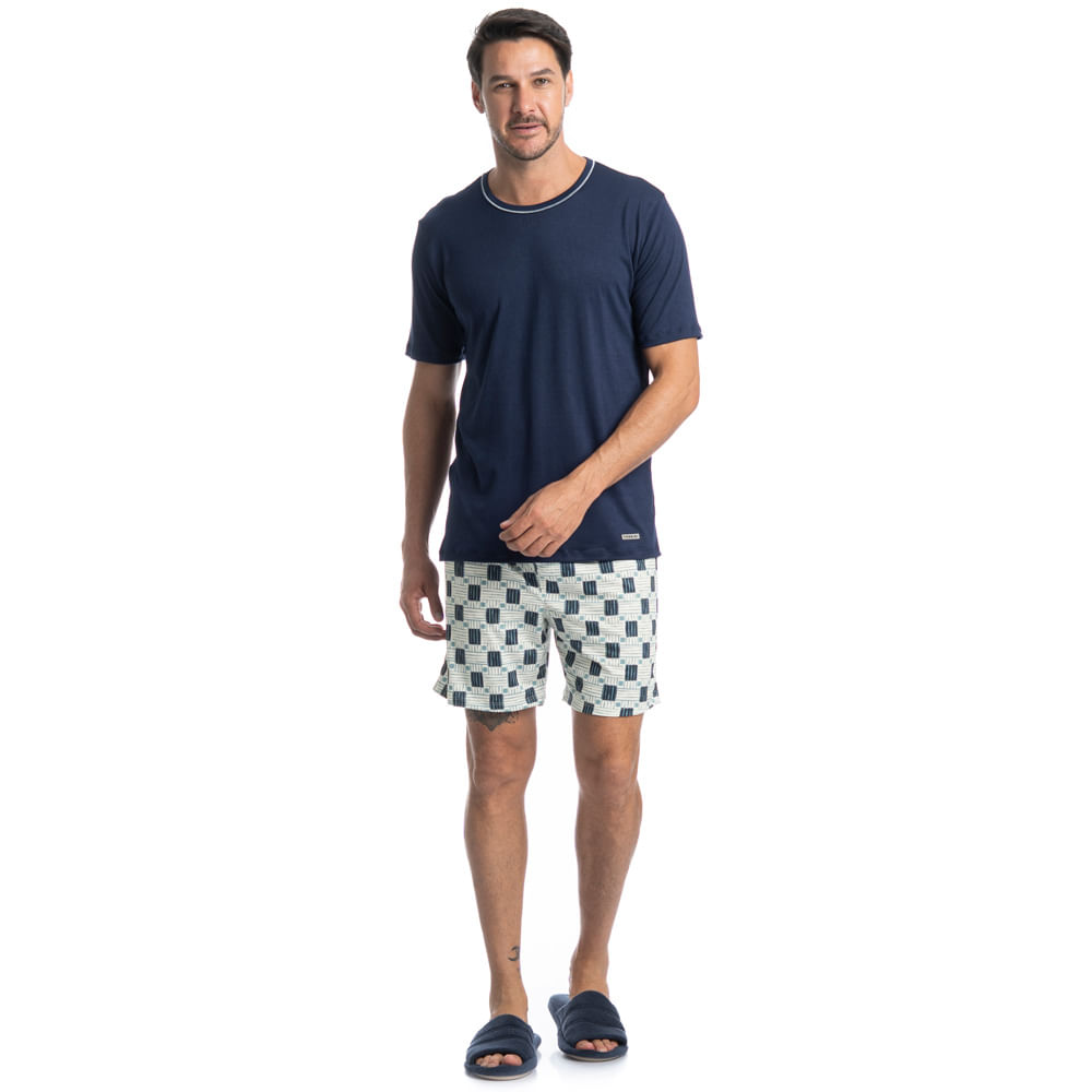 Pijama Masculino Curto Thomas Estampado Tombini - Imagem 3 - Mobile