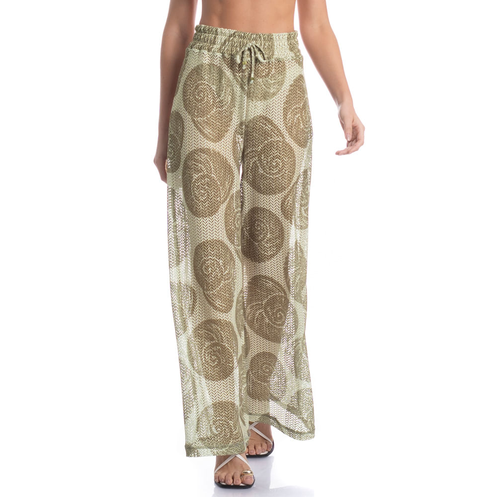 Calça Feminina Ampla Rendão Conchas Verde - Imagem 1