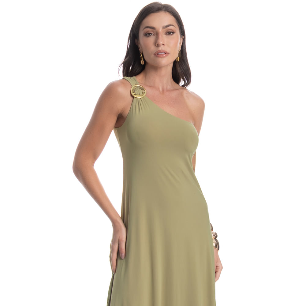 Vestido Verdini Assimétrico Com Fivela Verde - Imagem 1