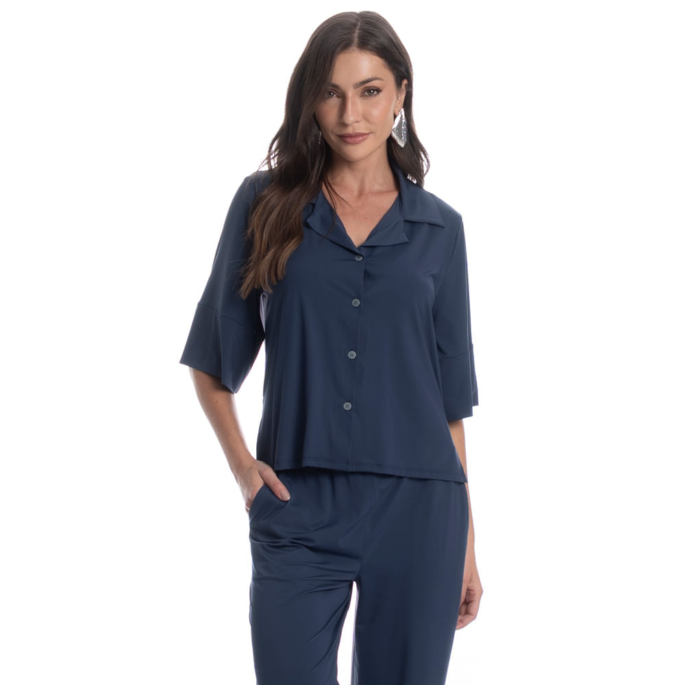 Camisa Feminina Curta Breeze Azul-marinho - Imagem 1