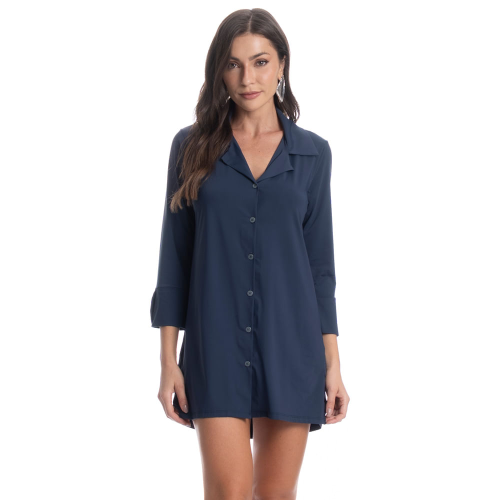 Camisa Feminina Abotoada Breeze Azul-marinho - Imagem 1