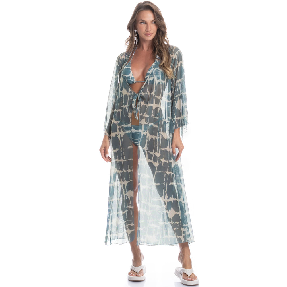 Kaftan De Tule Com Manga Salina - Imagem 3 - Mobile