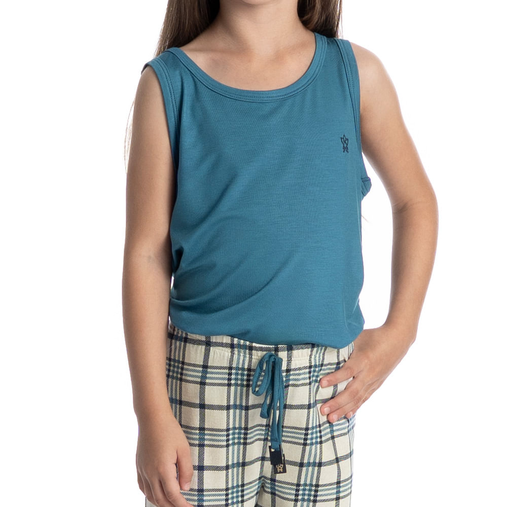 Pijama Feminino Infantil Curto Regata Chess - Imagem 5 - Mobile
