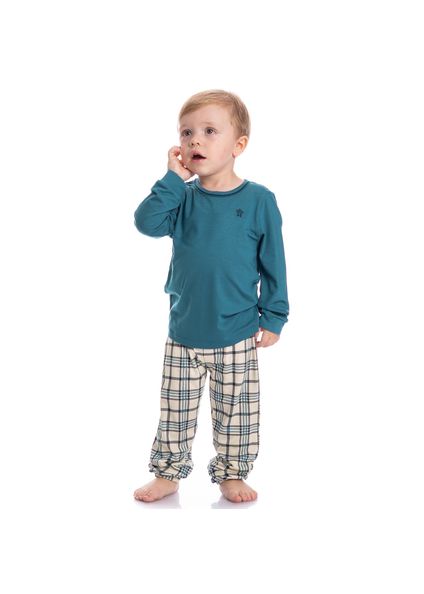 Pijama Chess Longo Infantil Unissex Azul-2 - Imagem 1