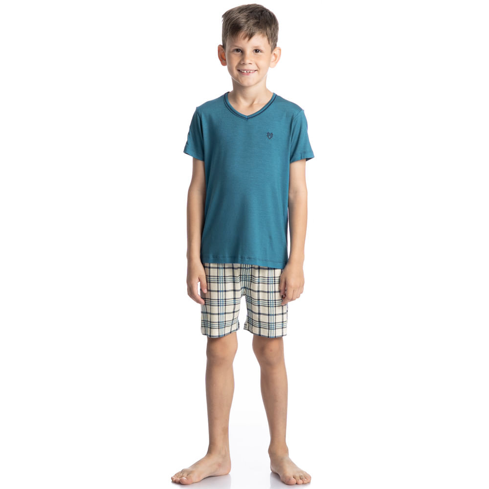 Pijama Masculino Curto Infantil Chess Tombini - Imagem 3 - Mobile