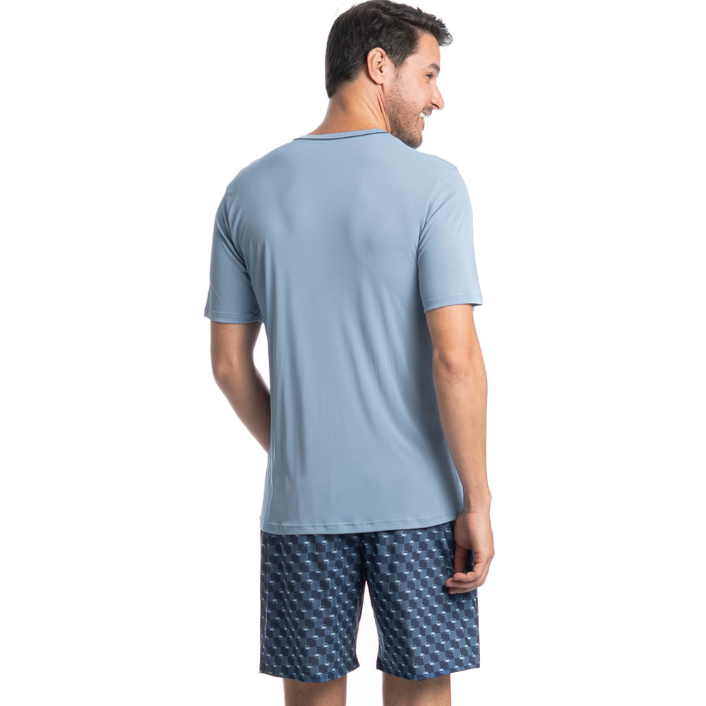 Pijama Masculino Curto Estampado Clóvis Tombini Azul - Imagem 2