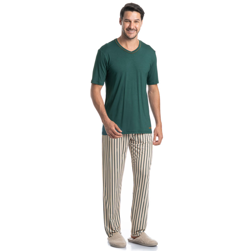 Pijama Masculino Longo Manga Curta Tombini - Imagem 3 - Mobile
