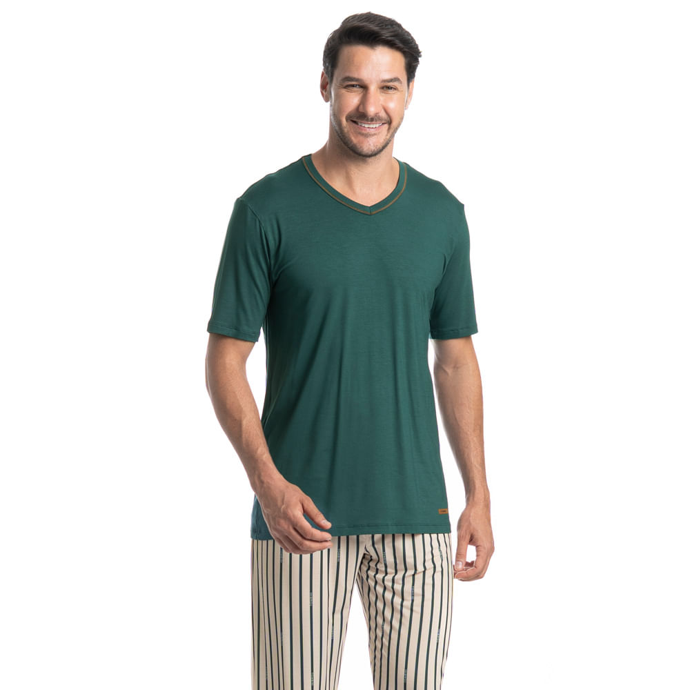 Pijama Masculino Longo Manga Curta Tombini - Imagem 1