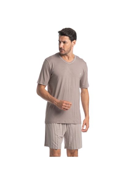 Pijama Masculino Curto Decote V Mateo Tombini Bege - Imagem 1