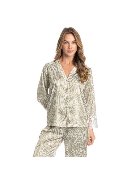 Pijama Feminino Longo Americano Com Renda Leona Verde - Imagem 1