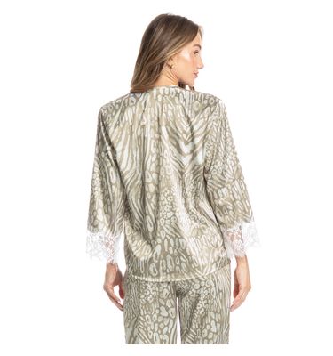 Pijama Feminino Longo Americano Com Renda Leona - Imagem 2 - Mobile